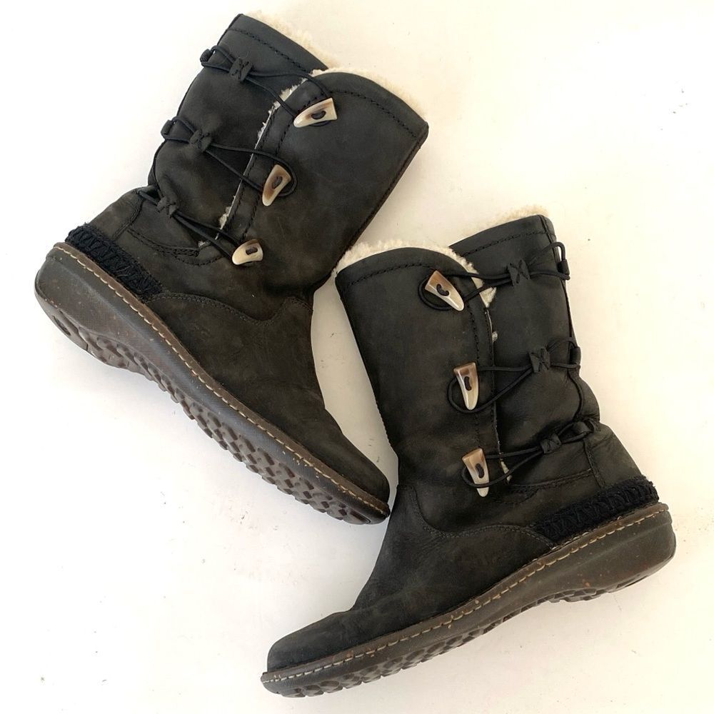 UGG Kona Womens Black Winter Waterproof Boots Sz 10 Boho Chic Western Ski Resort